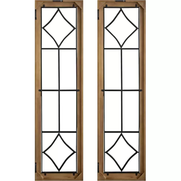 Kate and Laurel Brenham Rustic Windowpane Panel Wood and Metal Wall Plaques Set of 2 Rustic Brown and Black Chic Farmhouse Wall Decor
