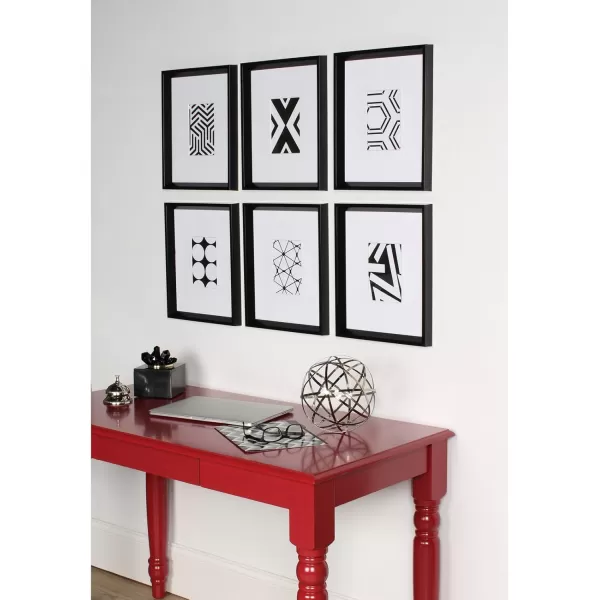 Kate and Laurel Calter 6 Framed Modern Black and White Geometric Abstract Art Prints BlackBlack