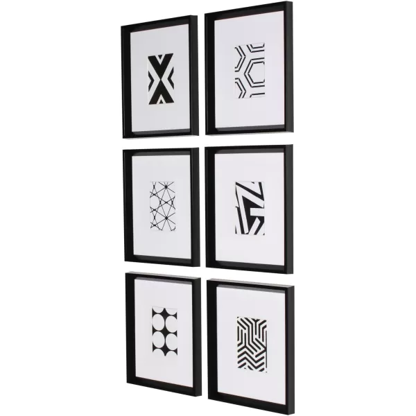 Kate and Laurel Calter 6 Framed Modern Black and White Geometric Abstract Art Prints BlackBlack
