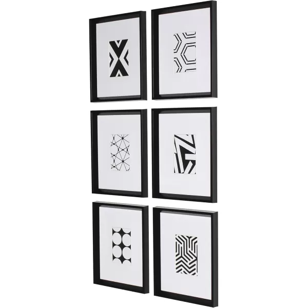 Kate and Laurel Calter 6 Framed Modern Black and White Geometric Abstract Art Prints BlackBlack
