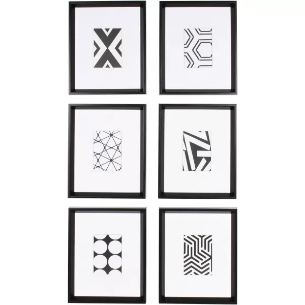 Kate and Laurel Calter 6 Framed Modern Black and White Geometric Abstract Art Prints BlackBlack