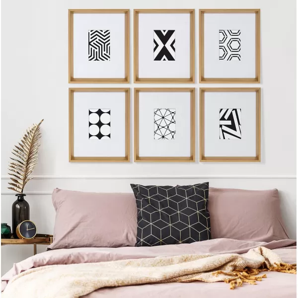 Kate and Laurel Calter 6 Framed Modern Black and White Geometric Abstract Art Prints BlackGold