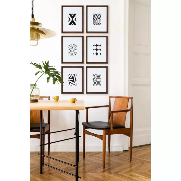 Kate and Laurel Calter 6 Framed Modern Black and White Geometric Abstract Art Prints BlackWalnut Brown