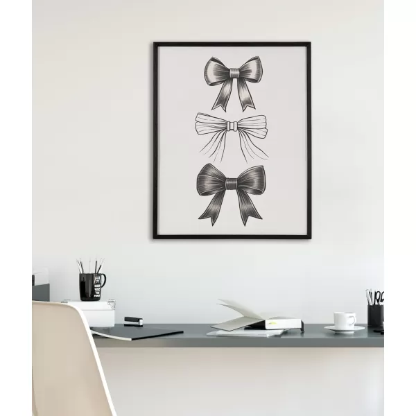 Kate and Laurel Coquette Preppy Retro Girly Red Pink Bow Cherries Framed Wall Art by The Creative Bunch Studio 12x16 Gold Cute Hair Bow Art for WallBlack  Black Bows