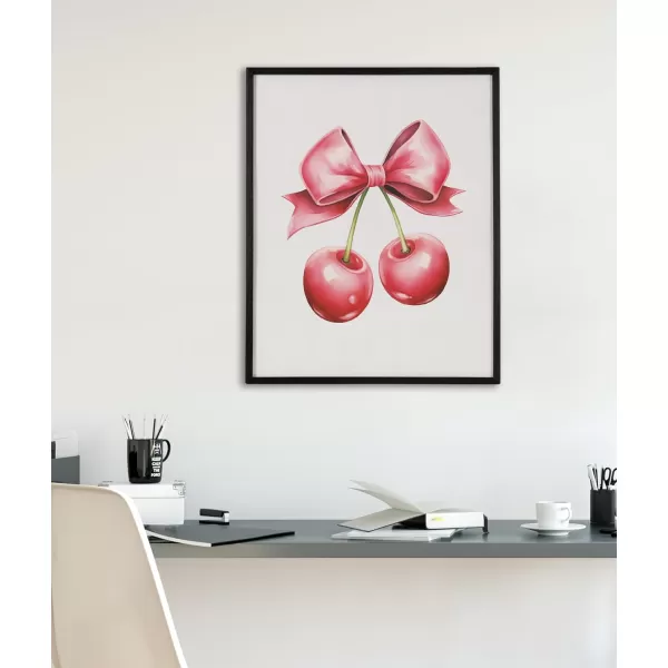 Kate and Laurel Coquette Preppy Retro Girly Red Pink Bow Cherries Framed Wall Art by The Creative Bunch Studio 12x16 Gold Cute Hair Bow Art for WallBlack  Red Bows