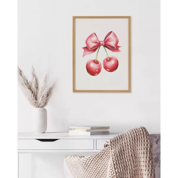 Kate and Laurel Coquette Preppy Retro Girly Red Pink Bow Cherries Framed Wall Art by The Creative Bunch Studio 12x16 Gold Cute Hair Bow Art for WallGold  Red Bows