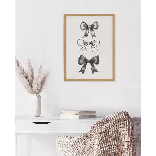 Kate and Laurel Coquette Preppy Retro Girly Red Pink Bow Cherries Framed Wall Art by The Creative Bunch Studio 12x16 Gold Cute Hair Bow Art for WallGold  Black Bows