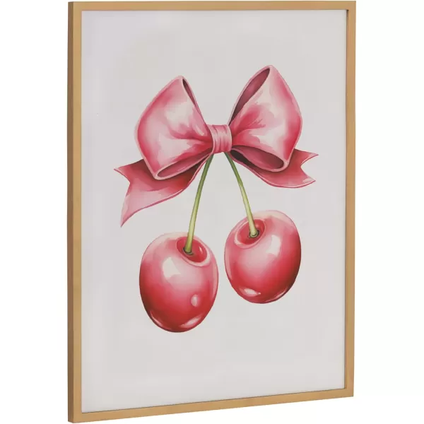 Kate and Laurel Coquette Preppy Retro Girly Red Pink Bow Cherries Framed Wall Art by The Creative Bunch Studio 12x16 Gold Cute Hair Bow Art for WallGold  Red Bows