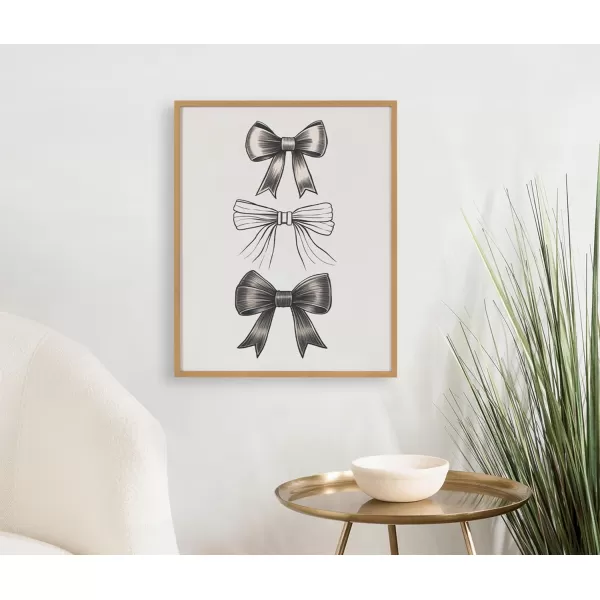 Kate and Laurel Coquette Preppy Retro Girly Red Pink Bow Cherries Framed Wall Art by The Creative Bunch Studio 12x16 Gold Cute Hair Bow Art for WallGold  Black Bows
