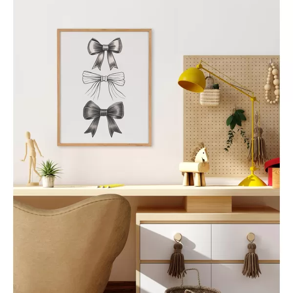 Kate and Laurel Coquette Preppy Retro Girly Red Pink Bow Cherries Framed Wall Art by The Creative Bunch Studio 12x16 Gold Cute Hair Bow Art for WallNatural  Black Bows