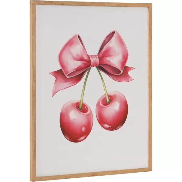 Kate and Laurel Coquette Preppy Retro Girly Red Pink Bow Cherries Framed Wall Art by The Creative Bunch Studio 12x16 Gold Cute Hair Bow Art for WallNatural  Red Bows