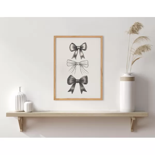 Kate and Laurel Coquette Preppy Retro Girly Red Pink Bow Cherries Framed Wall Art by The Creative Bunch Studio 12x16 Gold Cute Hair Bow Art for WallNatural  Black Bows