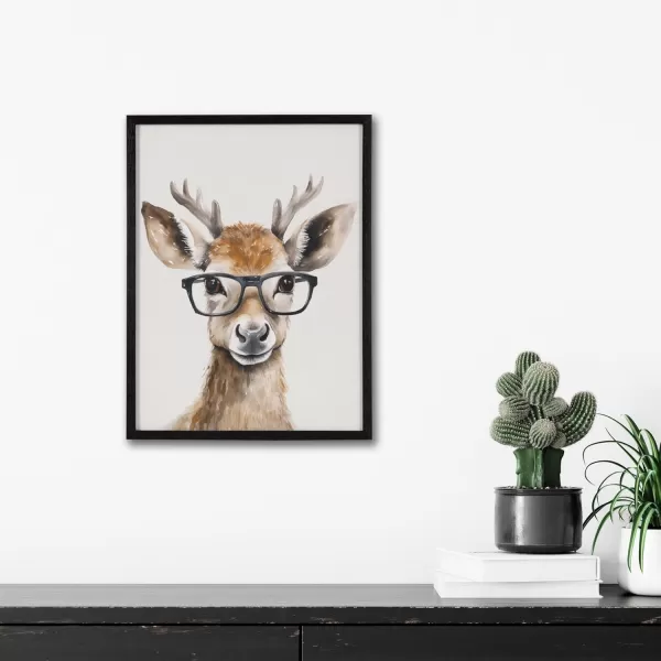 Kate and Laurel Cute Deer Wearing Glasses Framed Wall Art by The Creative Bunch Studio 12x16 Black Adorable Animal Art for WallBlack  Deer Glasses