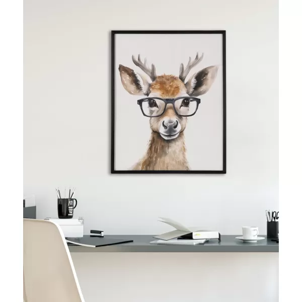 Kate and Laurel Cute Deer Wearing Glasses Framed Wall Art by The Creative Bunch Studio 12x16 Black Adorable Animal Art for WallBlack  Deer Glasses