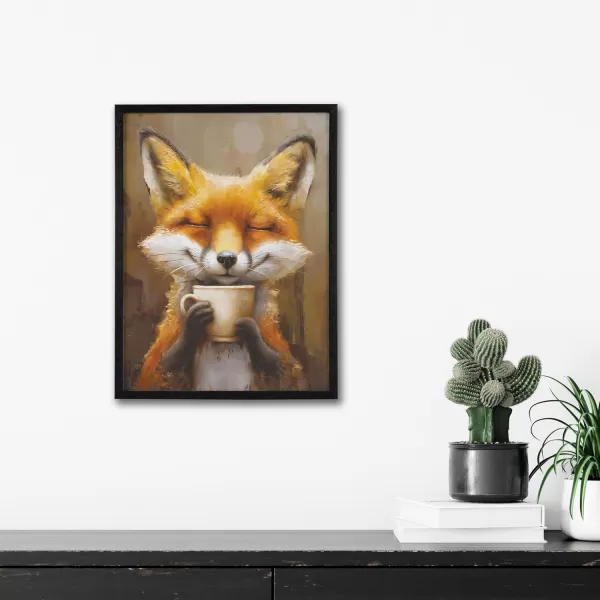 Kate and Laurel Cute Deer Wearing Glasses Framed Wall Art by The Creative Bunch Studio 12x16 Black Adorable Animal Art for WallBlack  Fox Coffee