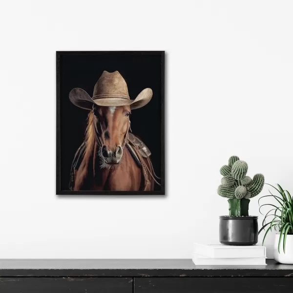 Kate and Laurel Cute Deer Wearing Glasses Framed Wall Art by The Creative Bunch Studio 12x16 Black Adorable Animal Art for WallBlack  Horse Cowboy