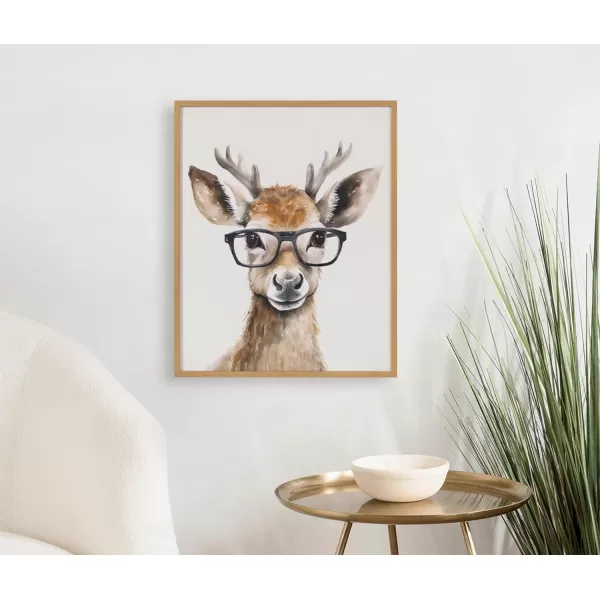 Kate and Laurel Cute Deer Wearing Glasses Framed Wall Art by The Creative Bunch Studio 12x16 Black Adorable Animal Art for WallGold  Deer Glasses
