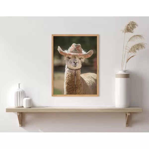 Kate and Laurel Cute Deer Wearing Glasses Framed Wall Art by The Creative Bunch Studio 12x16 Black Adorable Animal Art for WallNatural  Cowgirl Hat
