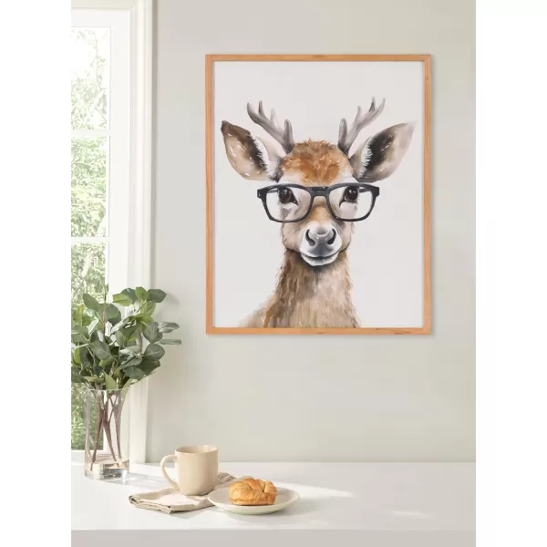 Kate and Laurel Cute Deer Wearing Glasses Framed Wall Art by The Creative Bunch Studio 12x16 Black Adorable Animal Art for WallNatural  Deer Glasses