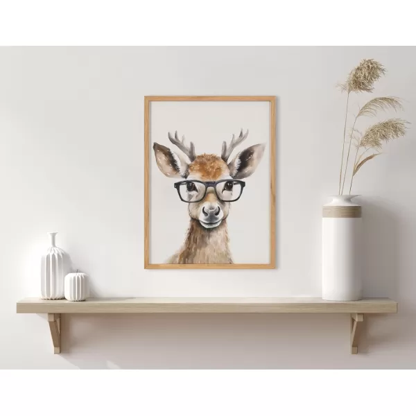 Kate and Laurel Cute Deer Wearing Glasses Framed Wall Art by The Creative Bunch Studio 12x16 Black Adorable Animal Art for WallNatural  Deer Glasses