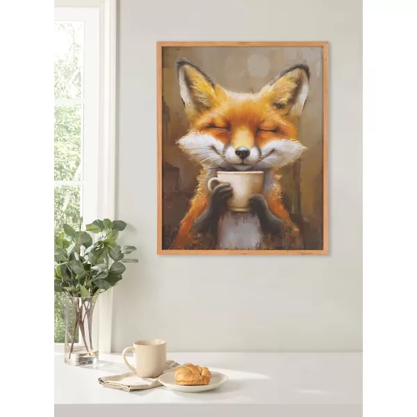 Kate and Laurel Cute Deer Wearing Glasses Framed Wall Art by The Creative Bunch Studio 12x16 Black Adorable Animal Art for WallNatural  Fox Coffee