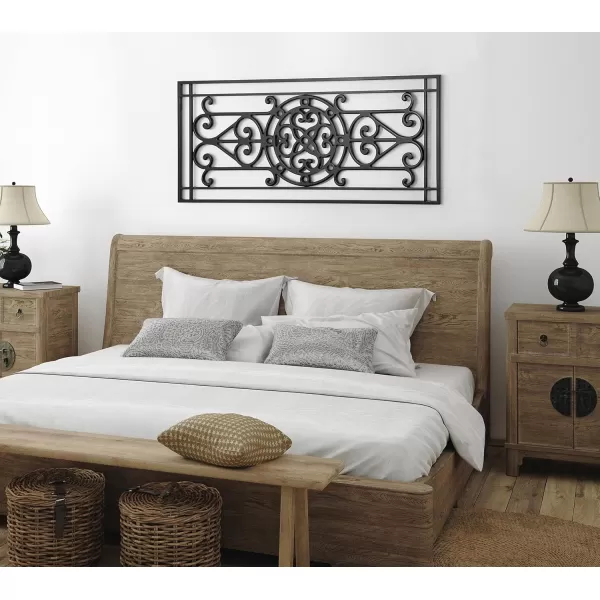 Kate and Laurel Ellard Farmhouse Rectangle Wall Art Plaque 20 x 44 Black Traditional Panel Decorative Wall Plaque with Ornate Painted Wooden Scrollwork and Sturdy Metal Frame