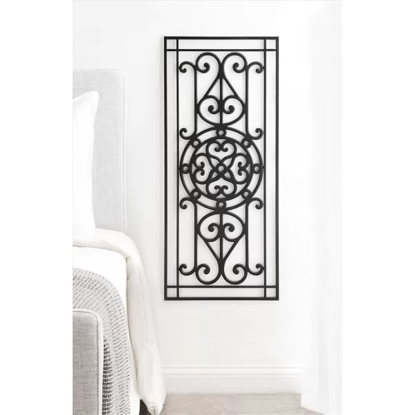 Kate and Laurel Ellard Farmhouse Rectangle Wall Art Plaque 20 x 44 Black Traditional Panel Decorative Wall Plaque with Ornate Painted Wooden Scrollwork and Sturdy Metal Frame