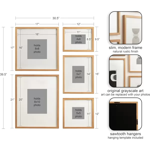 Kate and Laurel Gallery Contemporary Rectangle Minimal Graphic Framed Art Set of 5 Varying Sizes Black Modern FivePiece Framed Wall Art for Gallery Wall Frame Set in Living Room Wall DecorRustic Brown