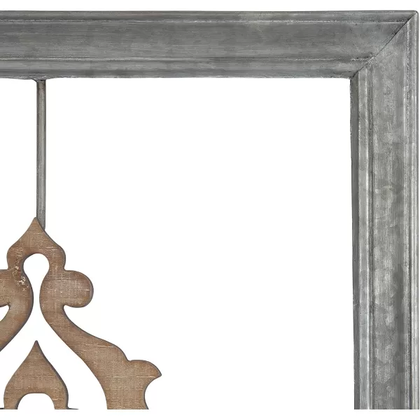 Kate and Laurel Headlow Rectangle Mixed Materials Wall Art Plaque with Carved Wooden Design and Galvanized Metal Frame 19x34 Rustic Brown