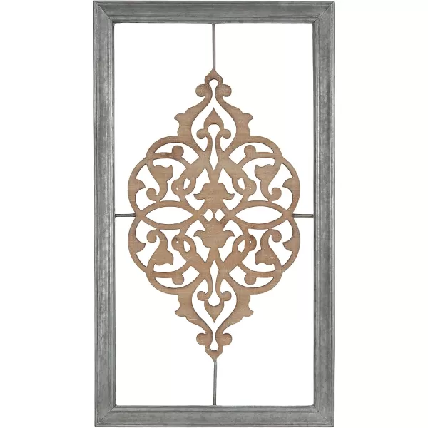 Kate and Laurel Headlow Rectangle Mixed Materials Wall Art Plaque with Carved Wooden Design and Galvanized Metal Frame 19x34 Rustic Brown