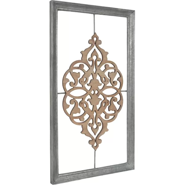 Kate and Laurel Headlow Rectangle Mixed Materials Wall Art Plaque with Carved Wooden Design and Galvanized Metal Frame 19x34 Rustic Brown