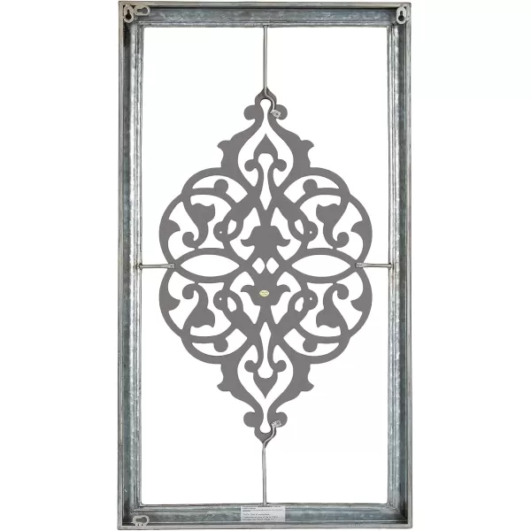 Kate and Laurel Headlow Rectangle Mixed Materials Wall Art Plaque with Carved Wooden Design and Galvanized Metal Frame 19x34 Rustic Brown