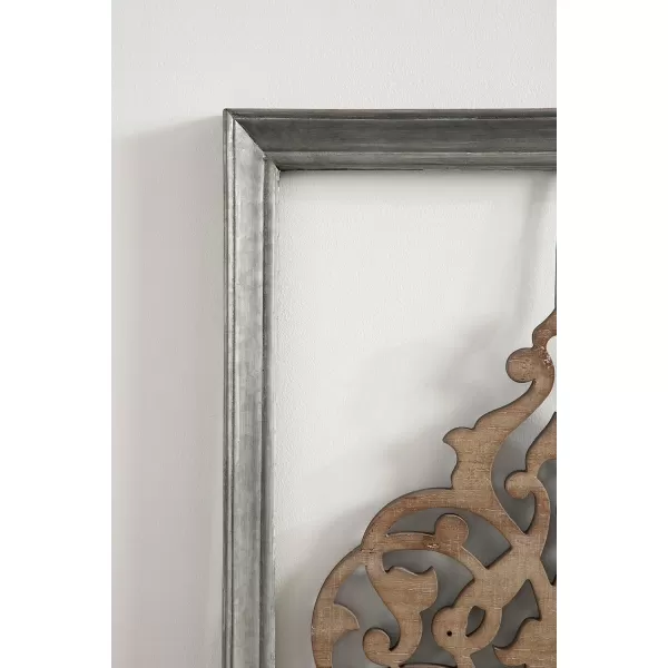 Kate and Laurel Headlow Rectangle Mixed Materials Wall Art Plaque with Carved Wooden Design and Galvanized Metal Frame 19x34 Rustic Brown