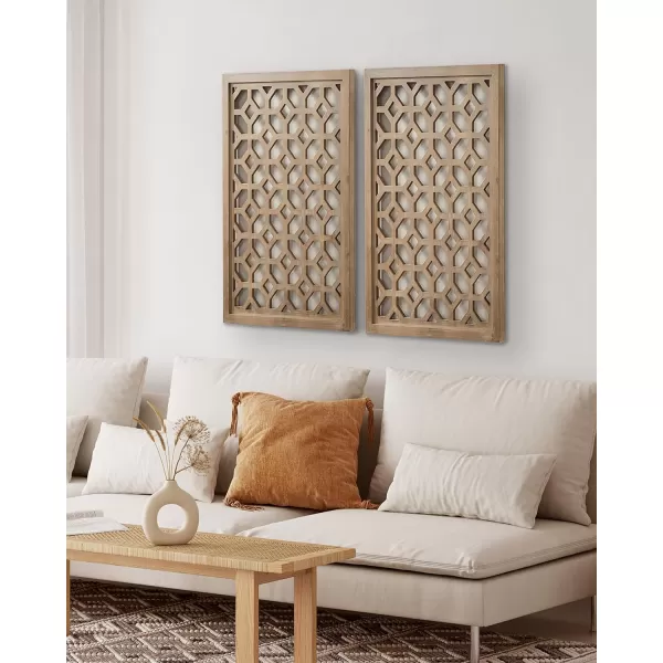 Kate and Laurel Latonia Coastal Wooden Wall Art Plaque with Repeating Pattern and Light Distressing 24x32 NaturalNatural