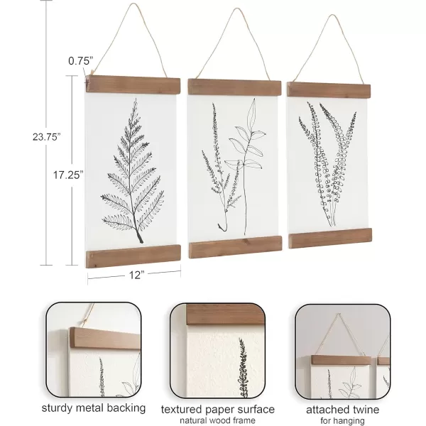 Kate and Laurel Lory Decorative Farmhouse ThreePiece Botanical Wall Art Plaque Set with Textured Paper Prints 3 pc 12quot Rustic Brown 3 Count