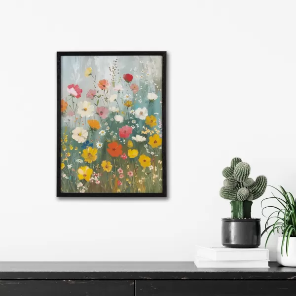Kate and Laurel Modern Muted Cottage Floral Abstract Framed Wall Art by The Creative Bunch Studio 16x20 Black Cute Flower Art for WallBlack  Boho Garden