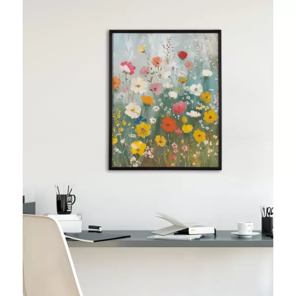 Kate and Laurel Modern Muted Cottage Floral Abstract Framed Wall Art by The Creative Bunch Studio 16x20 Black Cute Flower Art for WallBlack  Boho Garden
