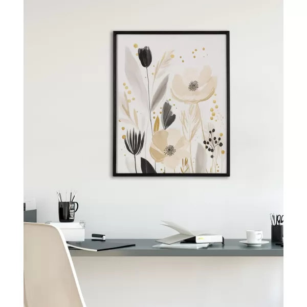 Kate and Laurel Modern Muted Cottage Floral Abstract Framed Wall Art by The Creative Bunch Studio 16x20 Black Cute Flower Art for WallBlack  Cottage Floral