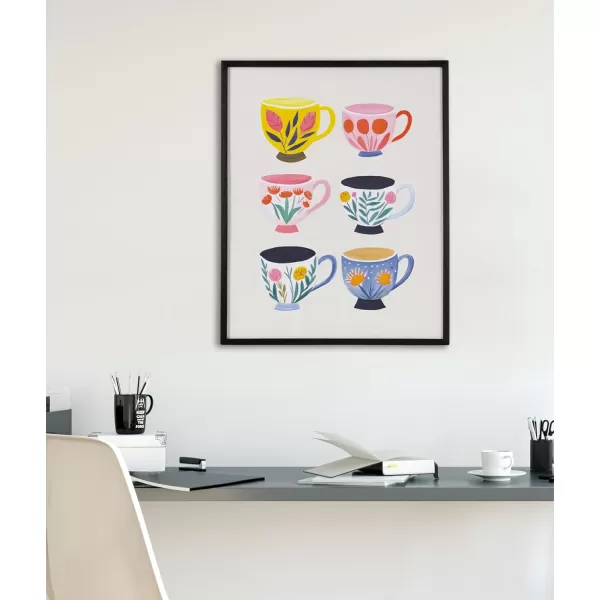 Kate and Laurel Modern Muted Cottage Floral Abstract Framed Wall Art by The Creative Bunch Studio 16x20 Black Cute Flower Art for WallBlack  Cups