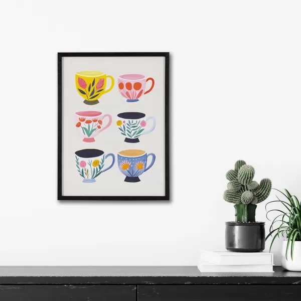 Kate and Laurel Modern Muted Cottage Floral Abstract Framed Wall Art by The Creative Bunch Studio 16x20 Black Cute Flower Art for WallBlack  Cups