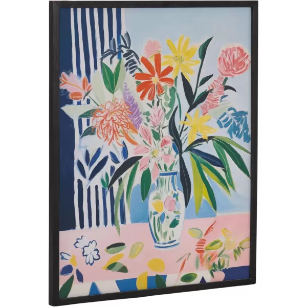 Kate and Laurel Modern Muted Cottage Floral Abstract Framed Wall Art by The Creative Bunch Studio 16x20 Black Cute Flower Art for WallBlack  Flower Vase
