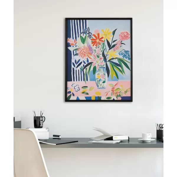Kate and Laurel Modern Muted Cottage Floral Abstract Framed Wall Art by The Creative Bunch Studio 16x20 Black Cute Flower Art for WallBlack  Flower Vase