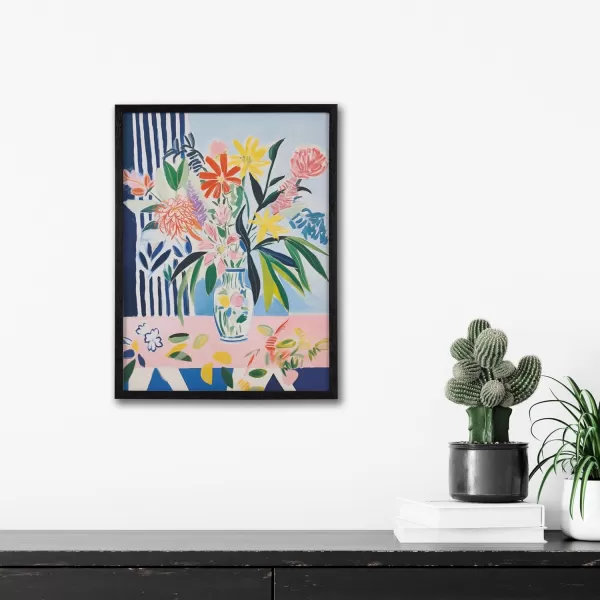 Kate and Laurel Modern Muted Cottage Floral Abstract Framed Wall Art by The Creative Bunch Studio 16x20 Black Cute Flower Art for WallBlack  Flower Vase
