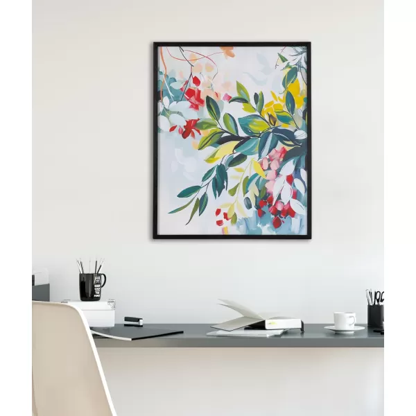 Kate and Laurel Modern Muted Cottage Floral Abstract Framed Wall Art by The Creative Bunch Studio 16x20 Black Cute Flower Art for WallBlack  Jewel Tone