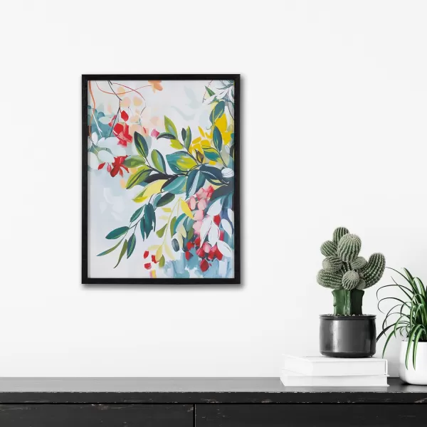Kate and Laurel Modern Muted Cottage Floral Abstract Framed Wall Art by The Creative Bunch Studio 16x20 Black Cute Flower Art for WallBlack  Jewel Tone