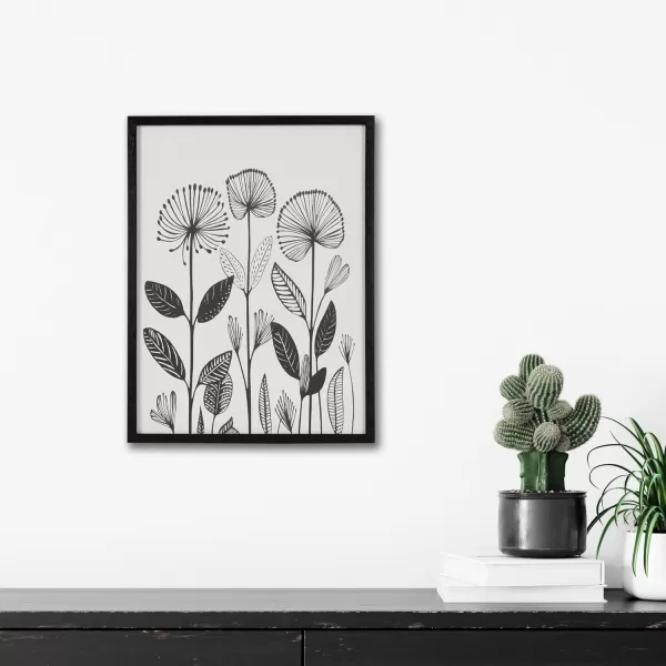 Kate and Laurel Modern Muted Cottage Floral Abstract Framed Wall Art by The Creative Bunch Studio 16x20 Black Cute Flower Art for WallBlack  Modern Botanicals