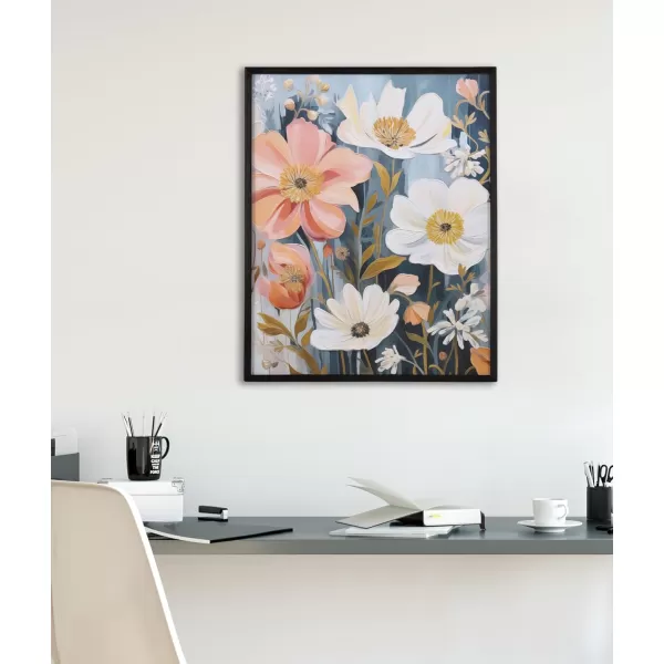 Kate and Laurel Modern Muted Cottage Floral Abstract Framed Wall Art by The Creative Bunch Studio 16x20 Black Cute Flower Art for WallBlack  Muted Neutrals