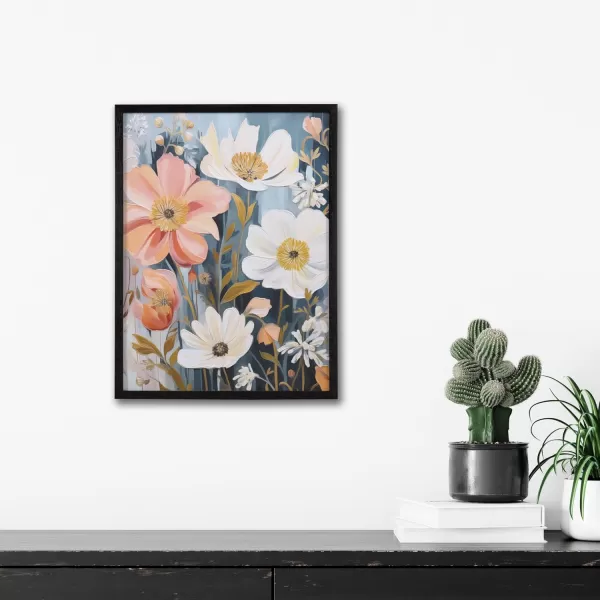 Kate and Laurel Modern Muted Cottage Floral Abstract Framed Wall Art by The Creative Bunch Studio 16x20 Black Cute Flower Art for WallBlack  Muted Neutrals