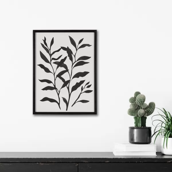 Kate and Laurel Modern Muted Cottage Floral Abstract Framed Wall Art by The Creative Bunch Studio 16x20 Black Cute Flower Art for WallBlack  Silhouette