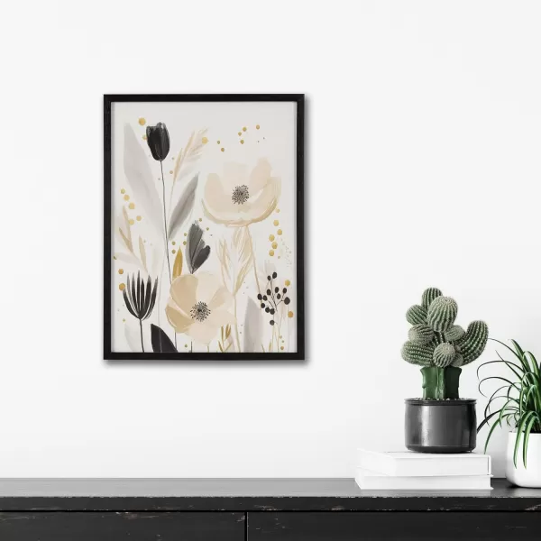 Kate and Laurel Modern Muted Cottage Floral Abstract Framed Wall Art by The Creative Bunch Studio 16x20 Black Cute Flower Art for WallBlack